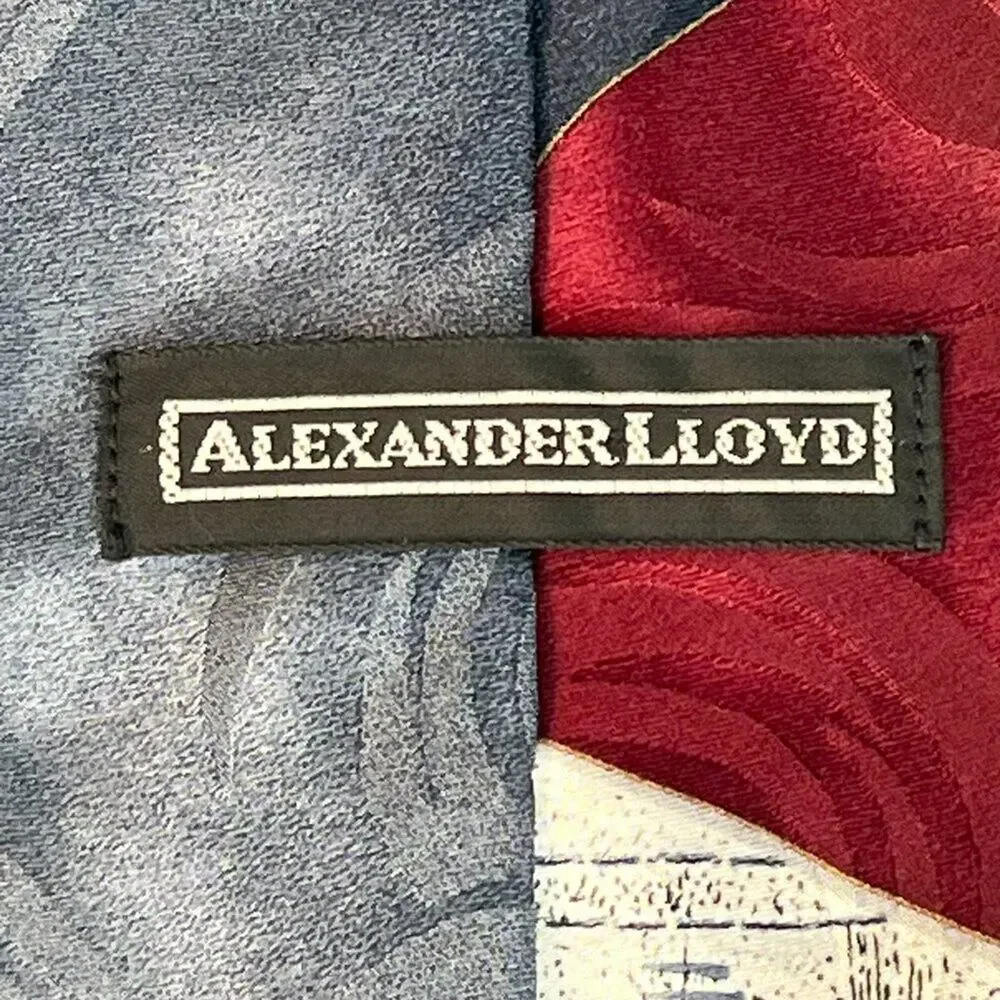 Alexander Lloyd Abstract Print Mens Neck Tie X-Long Blue Grey 100% Silk Mase USA